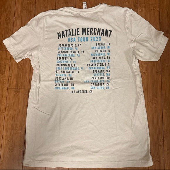 Bella Canvas Natalie Merchant USA Tour 2023 White T-Shirt - Picture 2 of 6